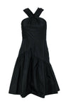 Tall Sleeveless Fit-and-Flare Hidden Back Zipper Fitted Tiered Cocktail High-Neck Party Dress With Ruffles