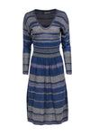 Tall Long Sleeves Striped Print Elasticized Waistline Scoop Neck Dress