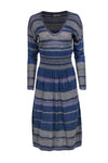 Tall Striped Print Scoop Neck Elasticized Waistline Long Sleeves Dress