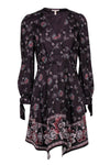 V-neck Long Sleeves Cocktail Floral Print Fit-and-Flare Hidden Side Zipper Fitted Snap Closure Dress