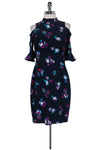 Bell Sleeves Short High-Neck Fitted Hidden Back Zipper Cutout Floral Print Dress