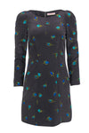 Long Sleeves Floral Print Fitted Silk Party Dress