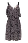 Sophisticated V-neck Beaded Trim Sleeveless Silk Cutout Elasticized Waistline Cocktail Animal Leopard Print Dress With Ruffles