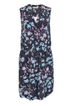 V-neck Elasticized Natural Waistline Summer Fall Gathered Floral Print Sleeveless Dress