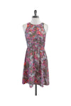 Floral Print Back Zipper Gathered Dress