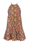 Racerback Sleeveless Cotton Floral Print Scoop Neck Cocktail Shift Dress With Ruffles