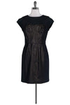 Leather Trim Back Zipper Round Neck Above the Knee Cap Sleeves Dress