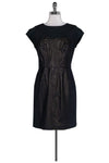 Leather Trim Round Neck Above the Knee Cap Sleeves Back Zipper Dress