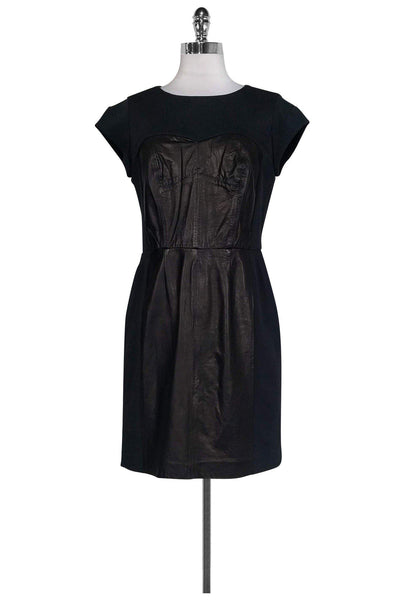 Round Neck Cap Sleeves Above the Knee Leather Trim Back Zipper Dress