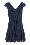 V-neck Fall Fit-and-Flare Ruffle Trim Tie Waist Waistline Fitted Flutter Sleeves Dress