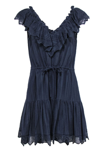 V-neck Fitted Flutter Sleeves Fit-and-Flare Fall Ruffle Trim Tie Waist Waistline Dress