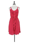 Elasticized Waistline Round Neck Keyhole Pocketed Silk Dress With Ruffles