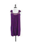 Square Neck Button Closure Mesh Sleeveless Silk Shift Dress With a Bow(s)