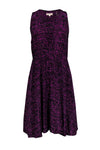 A-line V-neck Plunging Neck Gathered General Print Elasticized Waistline Silk Cocktail Dress