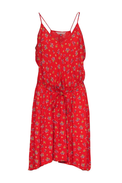 Summer Rayon Floral Print Elasticized Tie Waist Waistline Belted Fitted Dress