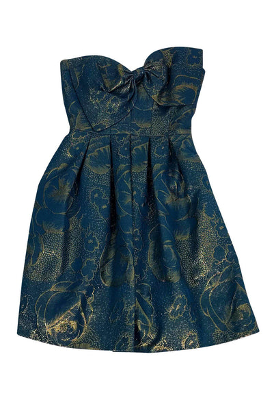 Tall Strapless Flared-Skirt Floral Print Above the Knee Pocketed Back Zipper Dress With a Bow(s)