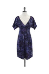 V-neck Floral Print Silk Short Sleeves Sleeves Tie Waist Waistline V Back Hidden Back Zipper Dress