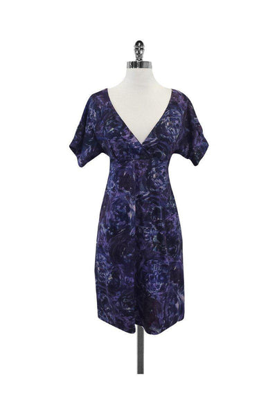 V-neck Hidden Back Zipper V Back Silk Floral Print Short Sleeves Sleeves Tie Waist Waistline Dress