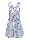 V-neck Floral Print Cotton Pleated Belted Dress