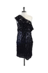 One Shoulder Sequined Dress With a Ribbon and Ruffles