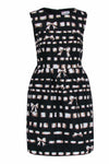 General Print Sleeveless Hidden Back Zipper Fitted Pocketed Round Neck Fit-and-Flare Dress With a Bow(s) and a Ribbon and Pearls