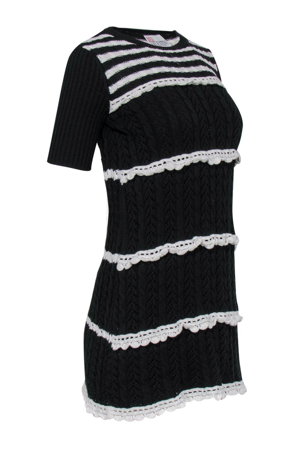 Red Valentino Black & White Knit Crochet Mini Dress – Current Boutique