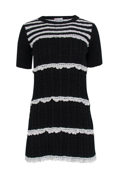 Striped Print Fitted Short Round Neck Short Sleeves Sleeves Dress