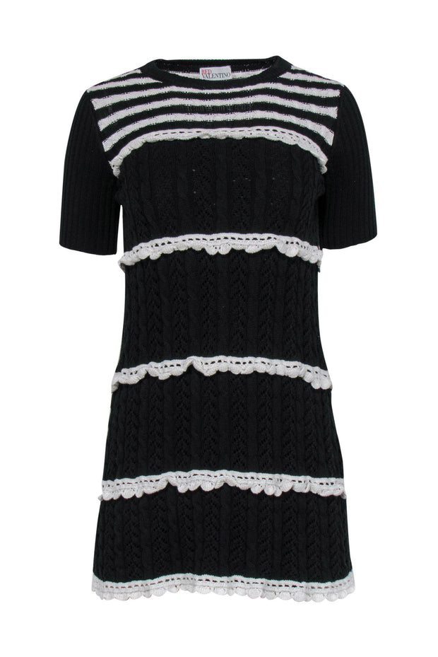 Red Valentino Black & White Knit Crochet Mini Dress – Current Boutique