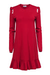 Cold Shoulder Long Sleeves Shift Round Neck Party Dress With a Bow(s)