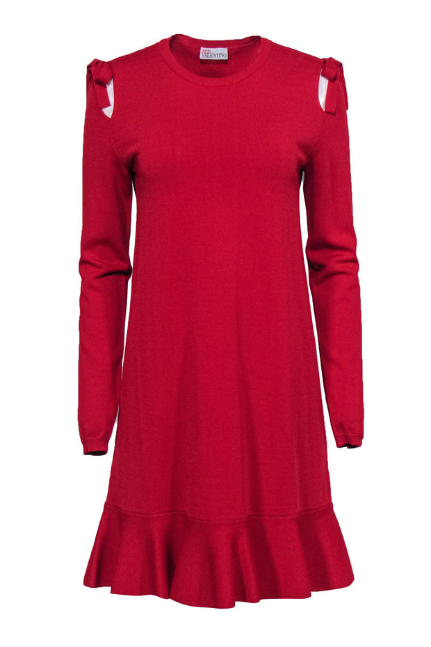 Eksamensbevis byld Figur Red Valentino - Red Cold Shoulder Knit Dress Sz M – Current Boutique