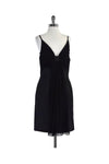 Hidden Back Zipper Pleated Gathered V Back Spaghetti Strap Dress With a Bow(s)