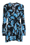 V-neck Spring Floral Print Cocktail Wrap Long Sleeves Viscose Little Black Dress/Party Dress