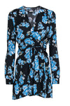 V-neck Floral Print Cocktail Spring Viscose Wrap Long Sleeves Little Black Dress/Party Dress