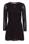 A-line Short Viscose Polka Dots Print Round Neck Back Zipper Fitted Keyhole Long Sleeves Dress