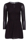 A-line Polka Dots Print Keyhole Back Zipper Fitted Short Long Sleeves Round Neck Viscose Dress