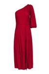 Fitted Asymmetric Slit Linen Long Puff Sleeves Sleeves One Shoulder Maxi Dress