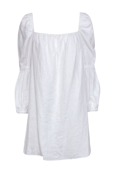 Square Neck Banding Shift Linen Long Sleeves Peasant Dress