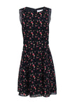 Sophisticated A-line Cocktail Short Polyester Lace Trim Floral Print Round Neck Evening Dress