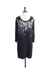 Hidden Side Zipper Floral Print Sheer Sleeves Shift Scoop Neck Dress