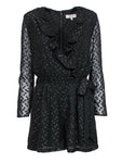 Tall V-neck Polka Dots Print Long Sleeves Hidden Back Zipper Little Black Dress/Romper With Ruffles