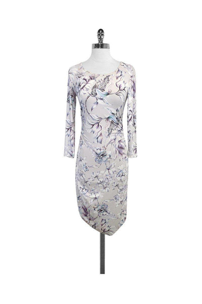 Floral Print Scoop Neck Gathered Bodycon Dress