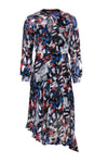 Baby Sexy Sophisticated Keyhole Hidden Back Zipper Open-Back Sheer Long Sleeves Floral Print Round Neck Midi Dress