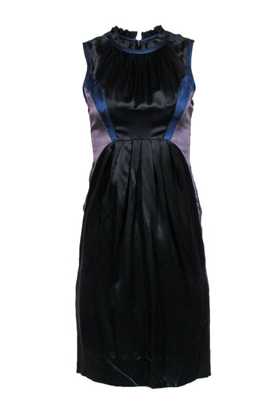 Sheath Collared Cocktail Back Zipper Colorblocking Silk Sleeveless Sheath Dress/Little Black Dress/Party Dress With Ruffles