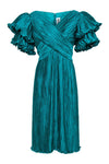Tall V-neck Hidden Back Zipper Vintage Tiered Pleated Prom Dress/Midi Dress