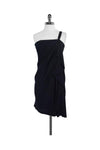 Hidden Back Zipper Corset Waistline Silk One Shoulder Dress With Ruffles
