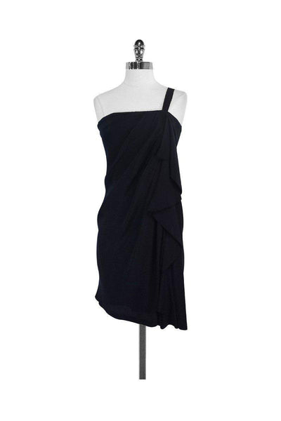 Silk Corset Waistline One Shoulder Hidden Back Zipper Dress With Ruffles