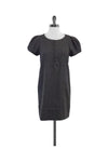 Snap Closure Pocketed Wool Short Sleeves Sleeves Shift Dress