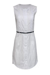 Sheath Belted Mesh Front Zipper Round Neck Sheath Dress