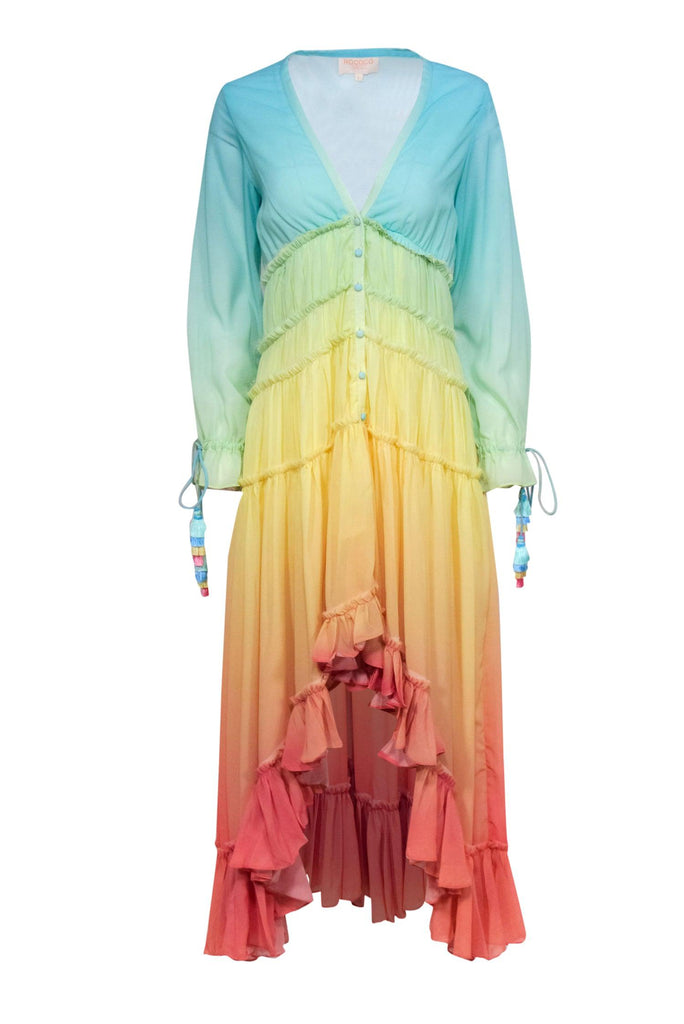 ombre rainbow high low dress