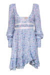 Tall Puff Sleeves Sleeves Fitted Glittering Plunging Neck General Print Dress With Ruffles